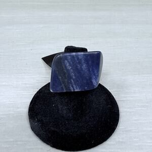 Chunky One Piece Blue Quartz Polished Stone Ring Size 6